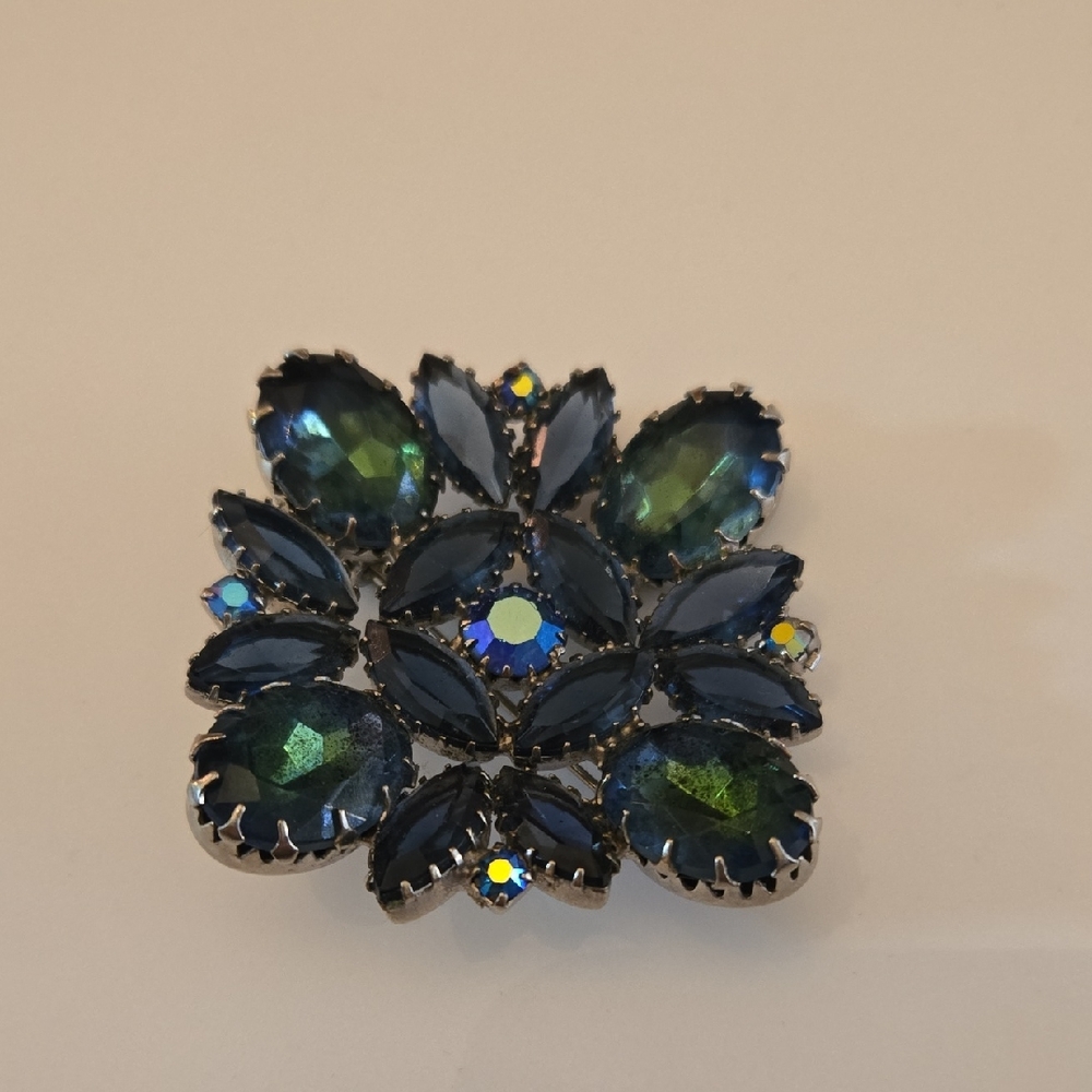 Blue and Green Crystal Brooch